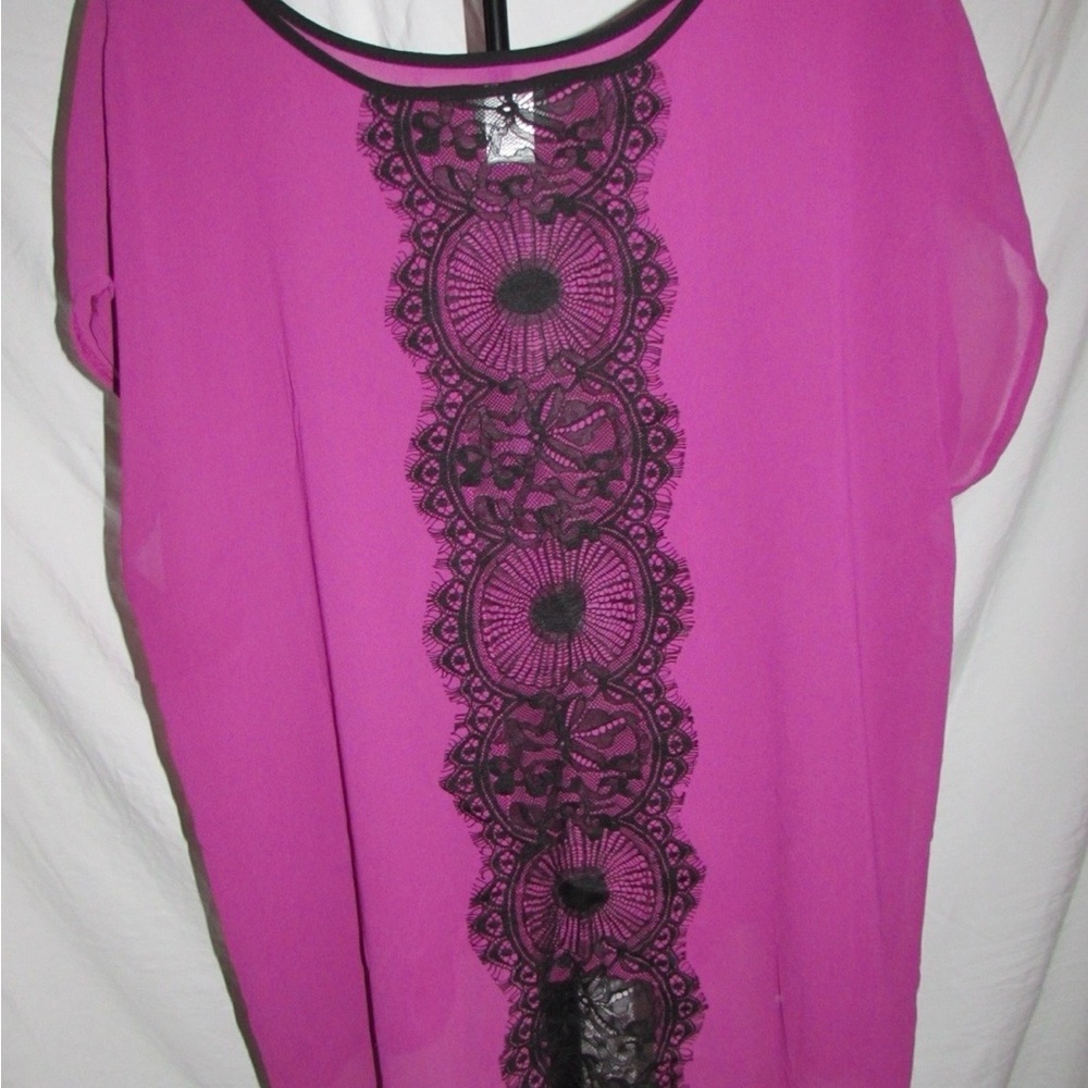 Dots Fuchsia and Black Lace Women's Blouse - Picture 2 of 4